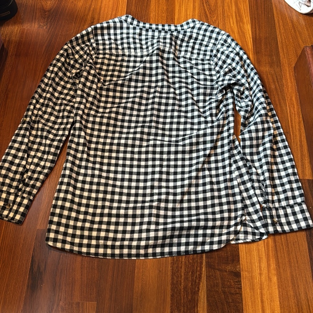 Eddie Bauer Womens Flannel Popover Top Sz Small Black White Checkered Cotton - Picture 5 of 6